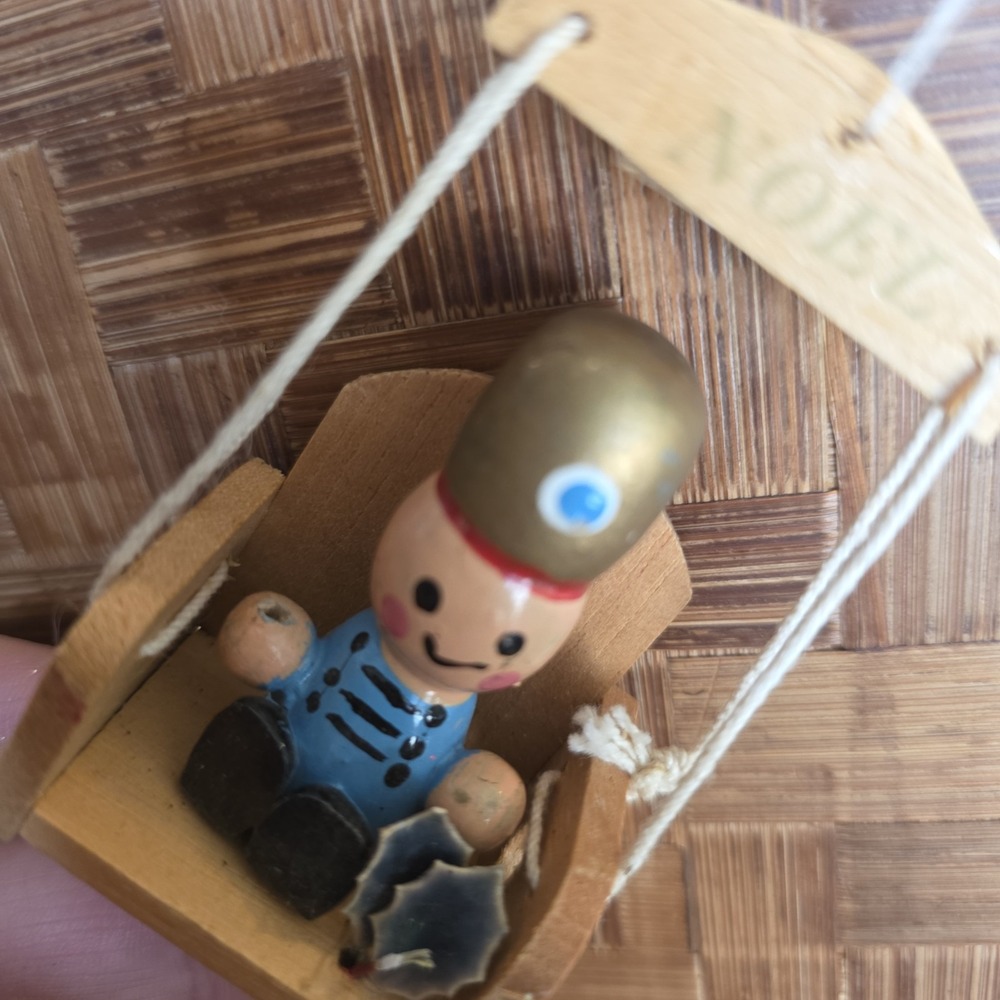 Little Wooden Drummer Boy On A Swing Christmas Ornament Wood Noel Hand Painted - Picture 3 of 5